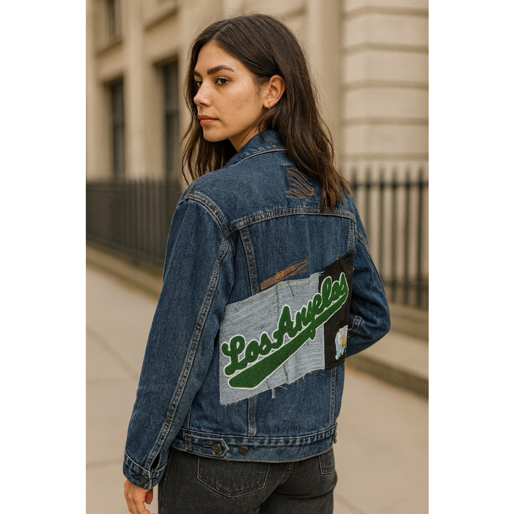 Levi’s Women’s Denim Jacket M Custom Los Angeles Patchwork Retro Style - Picture 2 of 16